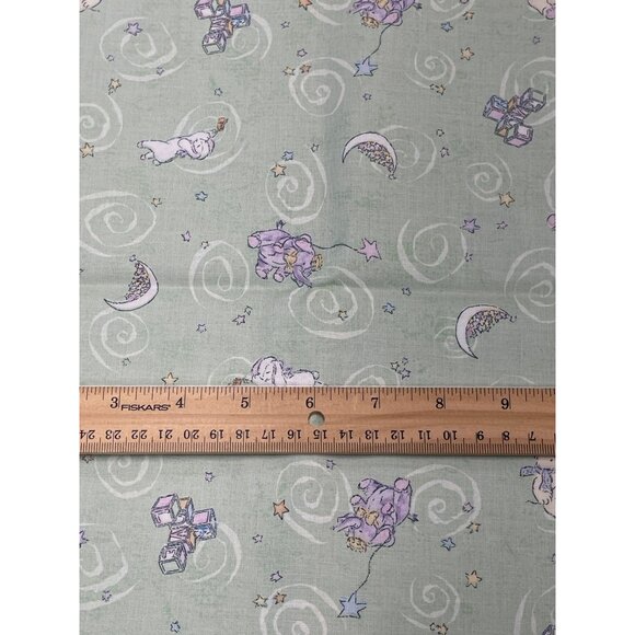 Vintage Green Nursery Fabric Whimsical Teddy Bear Moon 2 YD 42" - Picture 2 of 4